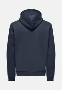 Hoodie bleu marine, en mélange de coton, conçu avec une capuche, des poignets et un ourlet côtelés, présentant un simple dos sans ornements.
