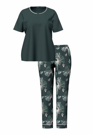 Ulla Popken, PYJAMAS, GINKGO PATTERN, CREW NECK, SHORT SLEEVE SET - Yöasusetti - dark grey green