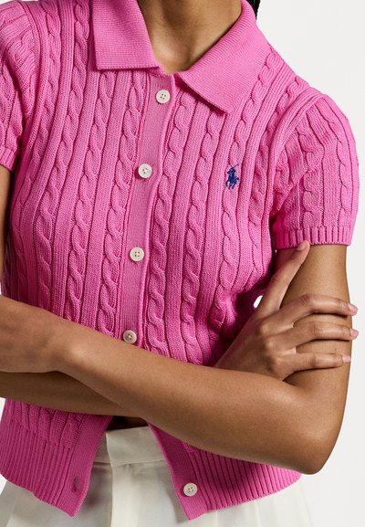 Polo Ralph Lauren CABLE COTTON SHORT SLEEVE POLO CARDIGAN - Kardigan - dalia pink