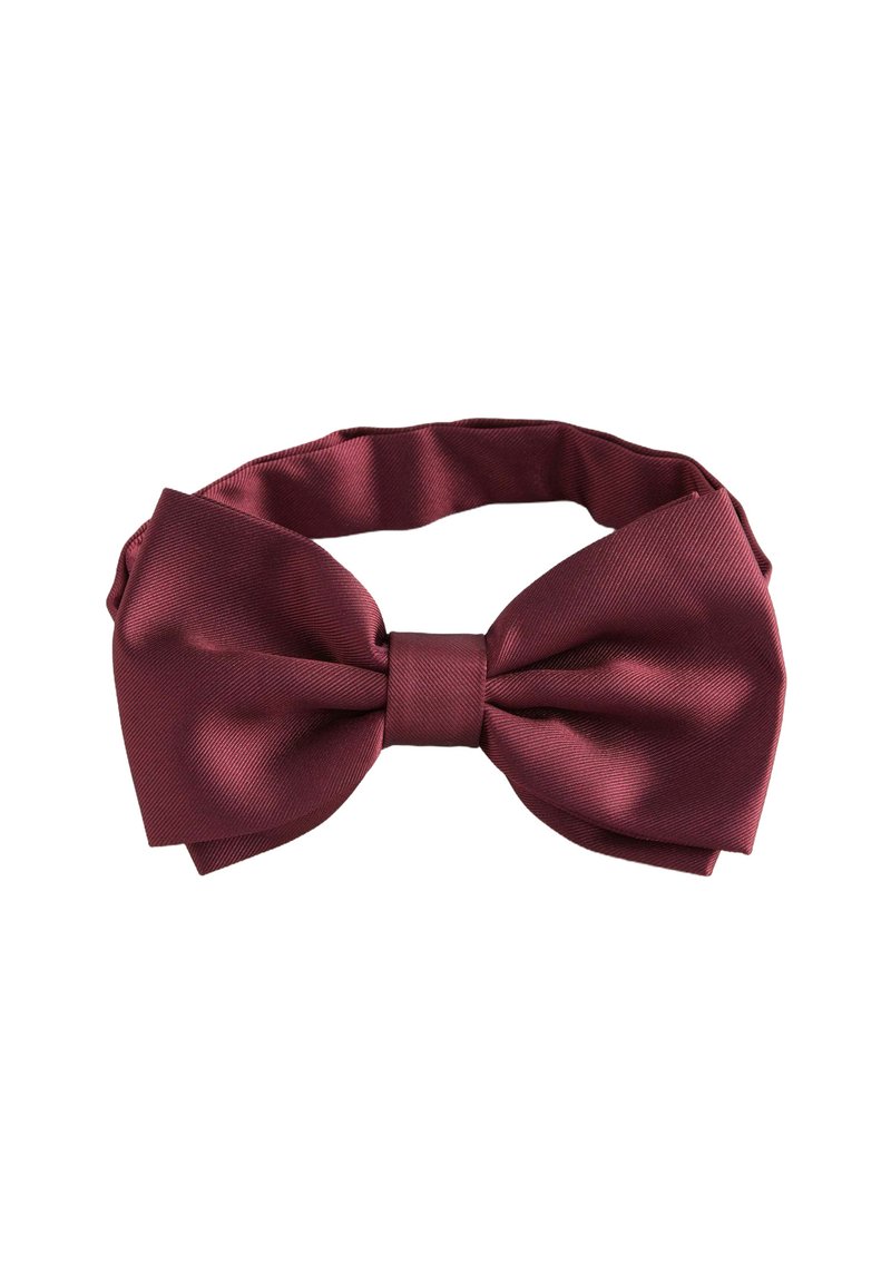 Noeud papillon en satin bordeaux avec une texture lisse, présentant un nœud central et des extrémités larges et arrondies. Idéal pour les occasions formelles.
