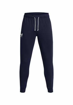 Marine joggerbroeken van zachte stof, met zijzakken, een elastische tailleband met trekkoorden en taps toelopende benen. Logo op de linkse heup.