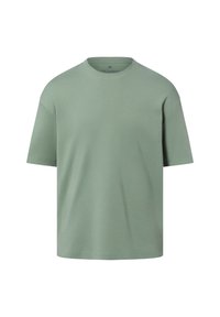 Light green cotton t-shirt with short sleeves, crew neckline, and relaxed fit. Smooth texture, simple design, and no patterns or accents.