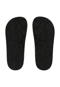 Plantillas negras con un patrón floral y la marca "ROXY", que cuentan con una superficie texturizada para mayor agarre y comodidad. Diseño simplista con bordes redondeados.