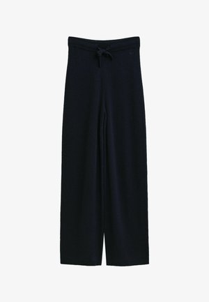 Zwarte wijde gebreide broek met een trekkoord in de taille en ribgebreide tailleband en zoom.