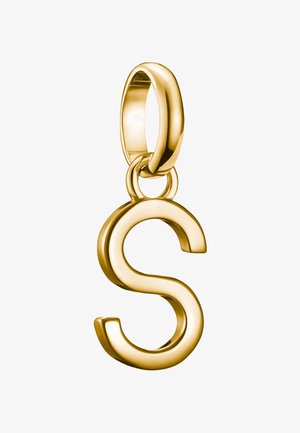 Pendente d'oro a forma di lettera "S" con una finitura liscia e lucida e un occhiello arrotondato per il fissaggio a una collana.