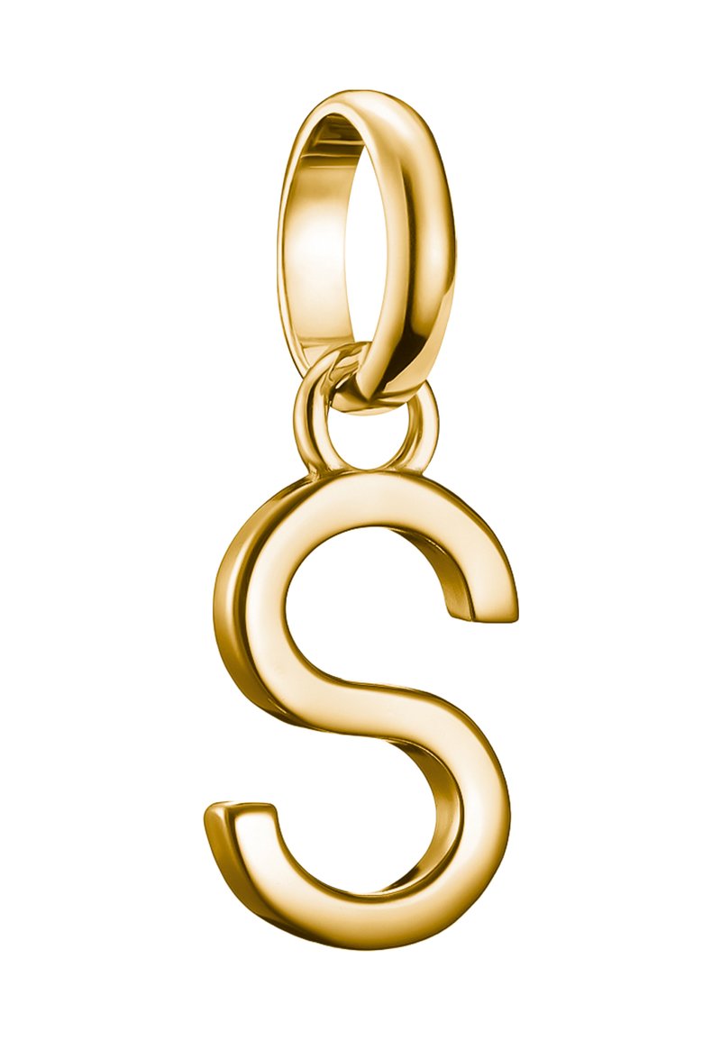 Goldanhänger in Form des Buchstabens "S" mit glatter, polierter Oberfläche und einer runden Öse zum Befestigen an einer Halskette.
