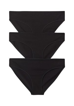 Set di slip bikini neri in cotone composto da tre paia con un design semplice, cintura elastica e cuciture a contrasto.