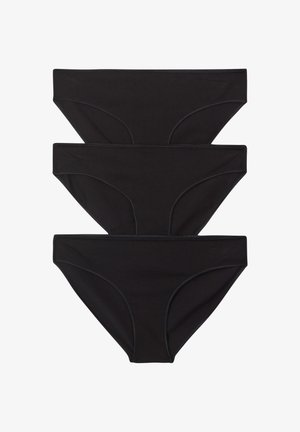 Set di slip bikini neri in cotone composto da tre paia con un design semplice, cintura elastica e cuciture a contrasto.