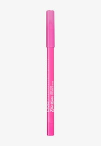 Rosa Eyeliner-Stift mit glänzender Oberfläche und passendem Deckel. Mit fett gedrucktem weißen Text, der den Produktnamen und die Beschreibung angibt.