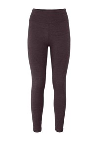 Hoge taille, donkerpaarse leggings van rekbaar materiaal, met een gladde textuur en gebogen naden voor extra ontwerpdetaillering.