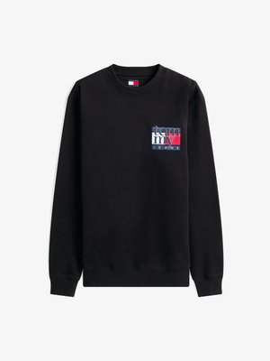 Czarny sweatshirt wykonany z mieszanki bawełny, z okrągłym dekoltem i długimi rękawami, z kolorowym logo z przodu. Miękka tekstura.
