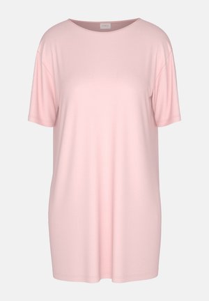 Lyserød kortærmet T-shirt med rund hals, lavet af blødt stof, med en løs pasform uden synlige mønstre eller accenter.