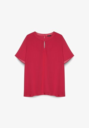 Rote Bluse mit kurzen Ärmeln, Rundhalsausschnitt, Schlitz detail vorne und lockerer Passform.