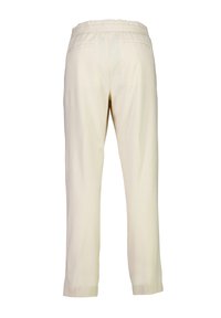 Hellebeige Hose mit elastischem Bund, im geraden Schnitt und mit Gesäßtaschen. Glattes Material und schlichtes Design.