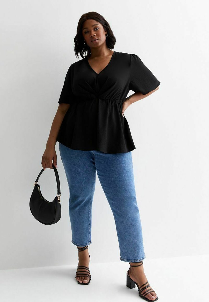 New Look Curves GATHERED PEPLUM - Blouse - black
