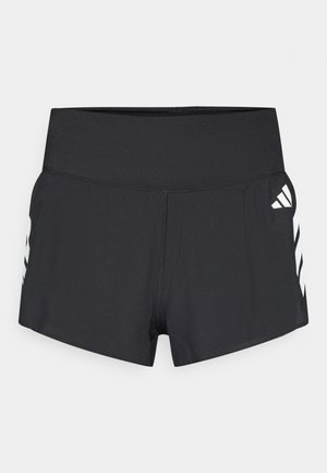 Czarne sportowe spodenki z dopasowanym pasem i gładką teksturą. Posiadają białe paski ozdobne po bokach. Lekki i oddychający materiał.