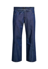 Tamno plave traperice s opuštenim krojem, s remenom na vezanje i klasičnim dizajnom s pet džepova. Vidljive čvrste šavove.