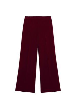 Pantaloni larghi borgogna con vita piatta e pieghe frontali, realizzati in un tessuto leggero.