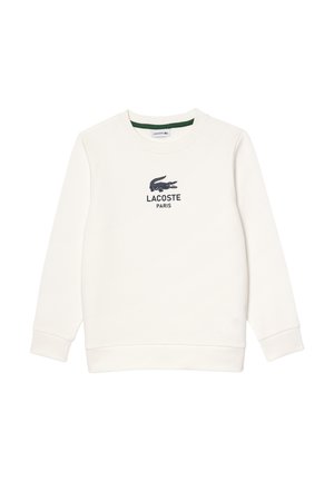Weißer Sweatshirt aus Baumwolle mit rundem Ausschnitt. Inklusive navy Lacoste-Logo und dem Text "PARIS" auf der Brust. Klassische Passform.