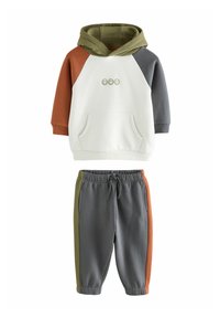 Next REGULAR FIT - AND JOGGERS SET - Tuta - ecru/off white and charcoal grey colourblock