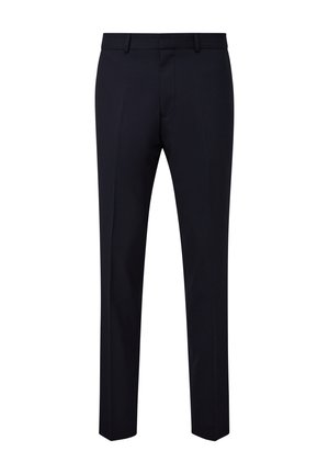 Marineblaues Dress-Hose mit geradem Bein, aus glattem Stoff gefertigt. Verfügt über Frontfalten und einen Reißverschluss.