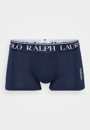 Boxeri din bumbac de culoare bleu marin, cu un elastic alb inscripționat "Polo Ralph Lauren" și un mic urs brodat în partea stângă față.