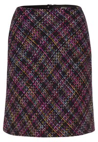 Zwarte wollen pencil skirt met een kleurrijk ruitpatroon. Voorzien van een discreet ritsluiting en een lichte textuur.