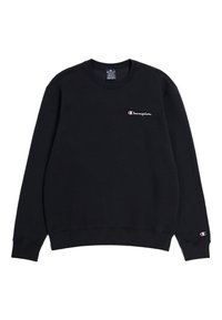 Sudadera negra en mezcla de algodón, con cuello redondo, mangas largas y pequeño logo blanco en el pecho izquierdo; puños y dobladillo acanalados.