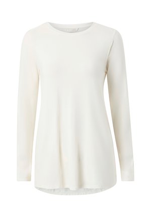 Langærmet, off-white kvindetunika med rund hals og let udvidet skørt, vist på hvid baggrund.