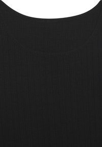 Black ribbed tank top with a rounded neckline. The fabric features a fine, textured pattern with subtle sheen.