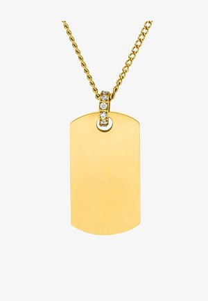 Collier avec pendentif plaque militaire en or à surface lisse, fixé par une boucle ornée de quatre petits diamants.