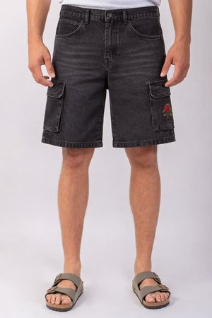 SHORT CARGO BONSAI DENIM - Farmer rövidnadrágok - denim black