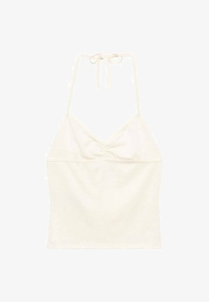 Haut sans manches crème blanc à col halter avec buste froncé et détail en maille sur la partie supérieure de la poitrine.