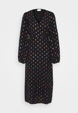 VILA VIELLA V NECK FOIL WRAP MIDI DRESS - Cocktail dress / Party dress - black/multi