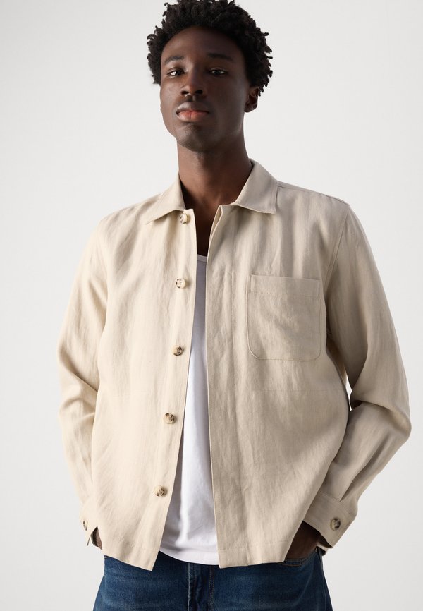 CAMP COLLAR OVERSHIRT ONE CHEST AND SIDESEAM POCKET STRAIGHT HEM - Light jacket - beige3