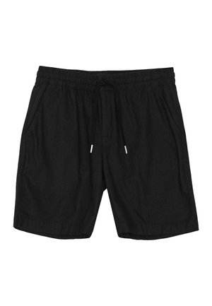 Schwarze Freizeithose mit elastischem Bund und Kordelzug, mit seitlichen Taschen und einem lockeren Schnitt.