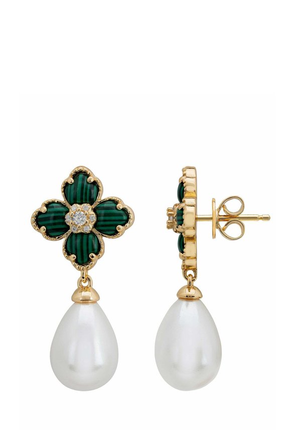 FLOWER CLOVER PEARL DROP MALACHITE  - Earrings2