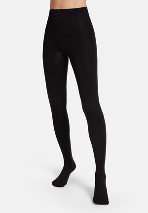 Svarta ogenomskinliga leggings med en slät yta. Hög midja, figurnära design och sömlös konstruktion för en elegant look.