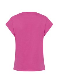 Short-sleeve t-shirt in bright pink cotton, featuring a round neckline and relaxed fit, with no visible patterns or accents.