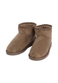 Stivali alla caviglia in suede marrone con colletto ripiegato, tessuto testurizzato, design semplice e morbida fodera interna. Suole in gomma piatta per un comfort ottimale.