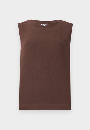 Top marrón sin mangas con cuello redondo y dobladillo recto, hecho de una tela suave.