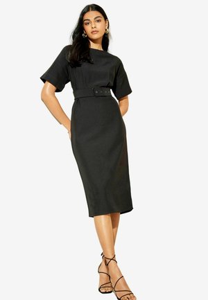 SHORT SLEEVE BELTED MIDI  - Šaty do práce - black