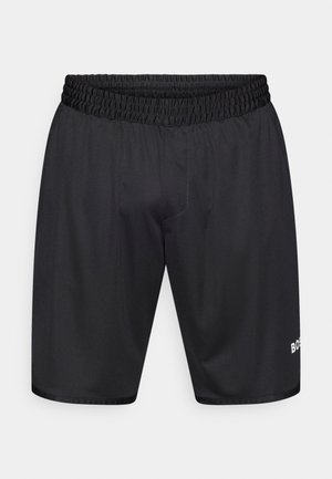 Černé sportovní šortky z lehké tkaniny s elastickým pasem a bílým logem na spodní levé straně.