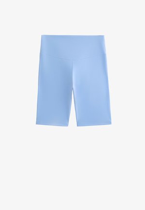 Ljust blå högmidjade cykelshorts gjorda av mjuk, sträckbar tyg. Har en slank, sömlös midjeband och knälång skärning.