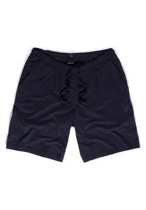 Marineblaue Shorts aus weichem Stoff mit einem elastischen Bund, Kordelzugverschluss und Seitentaschen. Hat ein kleines Logo-Detail an der Vorderseite.