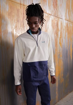 QUARTER ZIP UNISEX - Felpa in pile - offwhite base/navy blazer