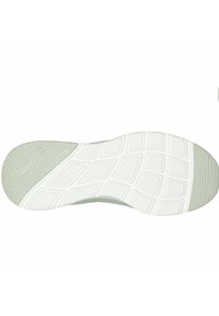 Suela de zapato con una superficie de goma blanca texturizada, con un acento verde claro y un patrón de cuadrícula para tracción.
