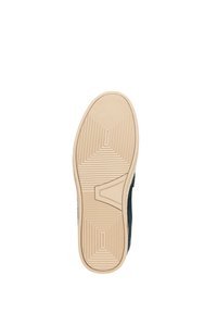 Schuhsohle aus Gummi, in einer strukturierten, tanfarbenen Ausführung, mit geometrischen Mustern und einer verstärkten Ferse für Haltbarkeit.