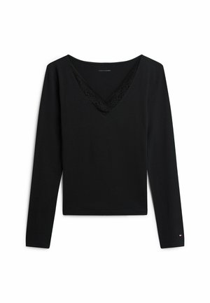 Tommy Hilfiger, TOMMY HILFIGER LACE TRIM LONG SLEEVE LOUNGE TOP - Nattøj trøjer - black