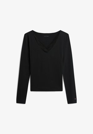 Tommy Hilfiger, TOMMY HILFIGER LACE TRIM LONG SLEEVE LOUNGE TOP - Nattøj trøjer - black